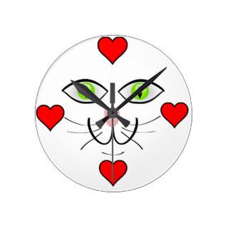 CAT Face Big Green Eyes Design Round Wall Clocks