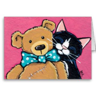 Tuxedo Cat and Teddy Bear Thank You Card