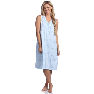 La Cera Women's Blue Cotton Knit Chemise La Cera Pajamas & Robes