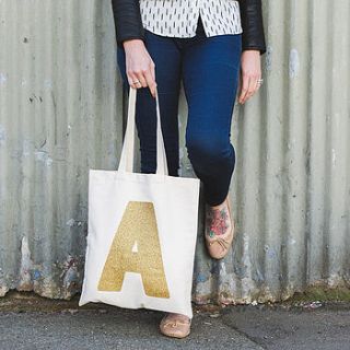 gold glitter initial tote bag by alphabet bags