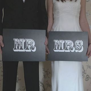 'mr and mrs' wedding sign props by nutmeg signs
