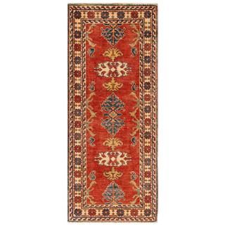 Afghan Hand knotted Kazak Red/ Beige Wool Rug (2'4 x 5'10) Runner Rugs