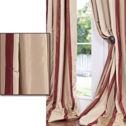 Cream/ Burgundy/ Tan Stripe Faux Silk Taffeta 108 inch Curtain Panel EFF Curtains