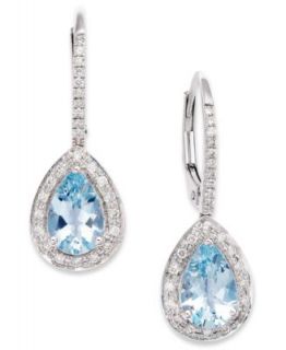 14k White Gold Earrings, Aquamarine (6 1/2 ct. t.w.) and Diamond (3/8 ct. t.w.) Earrings   Earrings   Jewelry & Watches