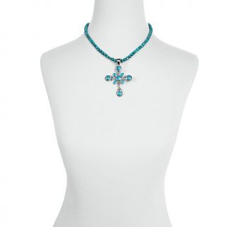 Sally C Turquoise Topaz Silver Cross Pendant Bead Necklace