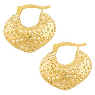 14k Yellow Gold Puffed Heart Hoop Earrings Gold Earrings