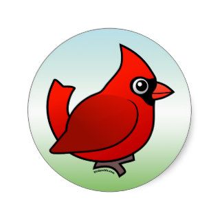 Cartoon Northern Cardinal Round Stickers
