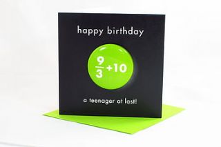 teenage arithmetic badge birthday card by think bubble