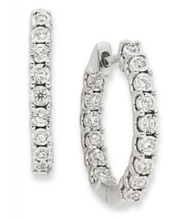 Diamond Earrings, 14k White Gold Diamond Oval In and Out Hoop Earrings (1/2 ct. t.w.)   Earrings   Jewelry & Watches