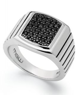 Mens Sterling Silver Ring, Black Sapphire Two Row Ring (1 1/2 ct. t.w.)   Rings   Jewelry & Watches