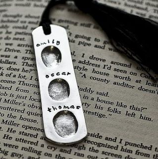 personalised fingerprint bookmark by button and bean