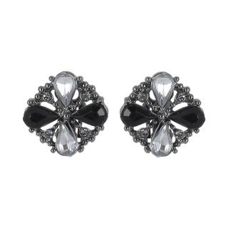 Roman Black plated Black and Clear Crystal Clip on Earrings Roman Crystal, Glass & Bead Earrings
