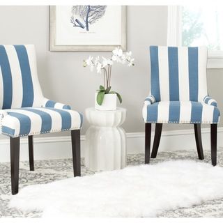 Safavieh Lester Blue/White Stripe Polyester Blend Dining Chair (Set of 2) Safavieh Dining Chairs