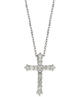 Diamond Necklace, 14k White Gold Diamond Skinny Cross Pendant (1/6 ct. t.w.)   Necklaces   Jewelry & Watches