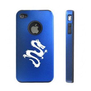Apple iPhone 4 4S 4G Blue D2045 Aluminum & Silicone Case Cover Dragon Cell Phones & Accessories