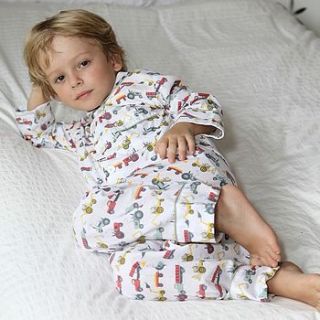 tractor print pyjama by em&lu