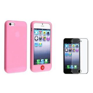 eForCity Light Pink Silicone Skin with Home Button Case + Reusable Anti Glare Screen Cover Compatible With AppleiPhone5 Cell Phones & Accessories