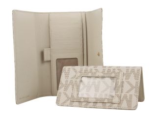 MICHAEL Michael Kors Jet Set Checkbook Wallet Vanilla Leather w/ PVC Logo