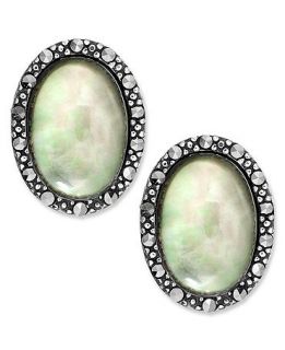 Genevieve & Grace Sterling Silver Earrings, Marcasite and Gray Shell Oval Earrings (1 1/5 ct. t.w.)   Earrings   Jewelry & Watches
