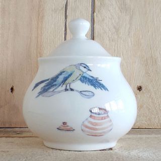 bird design sugar bowl by mellor ware