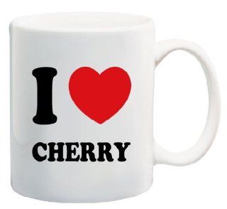 I Love Cherry Heart Coffee Mug   Collectible Novelty 11 Oz Nice Valentine Inspirational and Motivational Souvenir Coffee Cups Kitchen & Dining