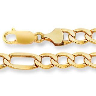 14K Yellow Gold Light Figaro Chain Bracelet   Width 6.5mm   Length 8.5 Inch Link Bracelets Jewelry