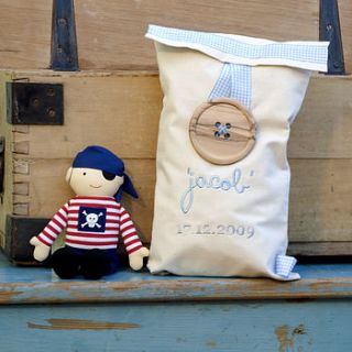 baby pirate rattle with personalised gift bag by izzy and floyd