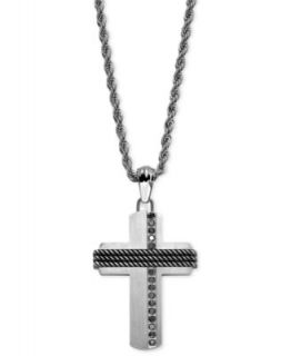 Mens Diamond Necklace, Stainless Steel Diamond Cross Pendant (1 ct. t.w.)   Necklaces   Jewelry & Watches
