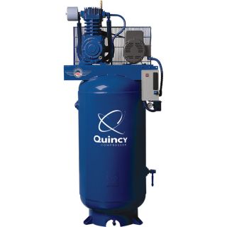 Quincy Compressor Reciprocating Air Compressor — 5 HP, 230 Volt Single Phase, 80-Gallon Vertical Tank, Model# 251CS80VCB  19 CFM   Below Air Compressors