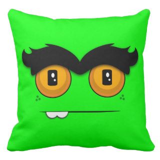 Cute Cartoon Unibrow Monster Face in Lime Pillow