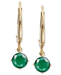 14k Gold Earrings, Round Cut Emerald Leverback Drop Earrings (3/4 ct. t.w.)   Earrings   Jewelry & Watches