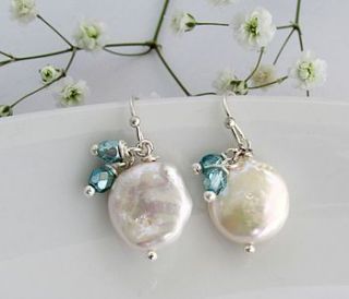 silver aquamarine pearl earrings by misskukie