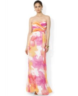 Calvin Klein Strapless Floral Print Empire Waist Gown   Women