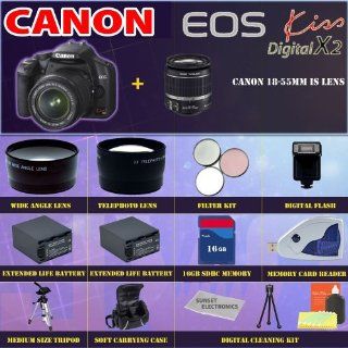 Canon EOS Kiss X2 SLR Digital Camera Kit with Canon 18 55mm IS Lens + SSE Pro Shooter Battery, Lens & Tripod Complete Accessories Package  Camera & Photo