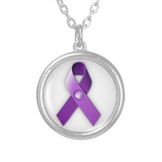 Purple ribbon awareness necklace