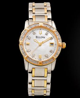 Bulova Womens Diamond Accent Two Tone Stainless Steel Bracelet Watch 26mm 98R107   Watches   Jewelry & Watches
