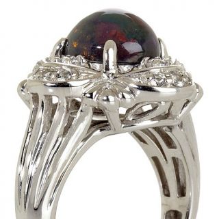 Victoria Wieck Black Ethiopian Opal Cabochon and White Topaz Scalloped Ring