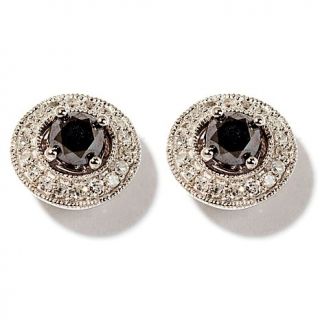 1.01ct Black and White Diamond Convertible Stud 14K White Gold Earrings w/Remov