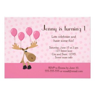 Moose with balloons girls birthday party invite