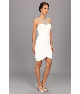 Adrianna Papell Rouched Mesh Necklace Dress Ivory