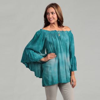 Elan Women's Aqua Tie dye Flutter Sleeve Top Elan 3/4 Sleeve Shirts