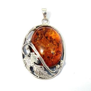 Sterling Silver Vintage Style Simulated Amber Pendant (Thailand) Pendants