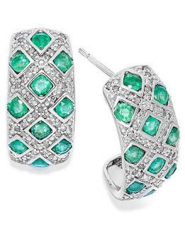 Sterling Silver Earrings, Emerald (1 1/2 ct. t.w.) and Diamond (1/5 ct. t.w.) Woven Earrings   Earrings   Jewelry & Watches