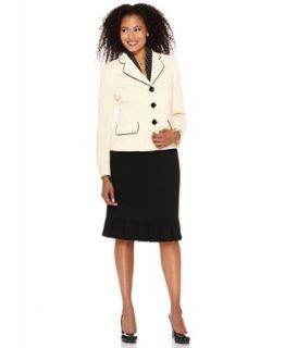 Evan Picone Suit, Contrast Piped Jacket, Polka Dot Scarf & Pleated Skirt   Suits & Suit Separates   Women
