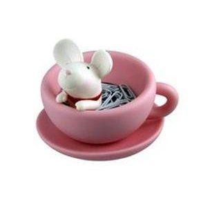 Very Cute Tea Cup Mouse Paper Clip Holder Dispenser w/Paper Clips. (Color May Vary) Great Gift 