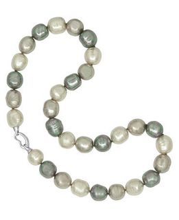 Majorica Sterling Silver Necklace, Organic Man Made Pearl   Fashion Jewelry   Jewelry & Watches