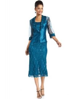 R&M Richards Sleeveless Sequined Lace Dress and Jacket   Dresses   Women