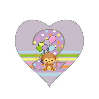 Purple 2nd Birthday Monkey and Balloons Stickers