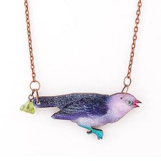 purple and mauve wooden bird necklace by artysmarty