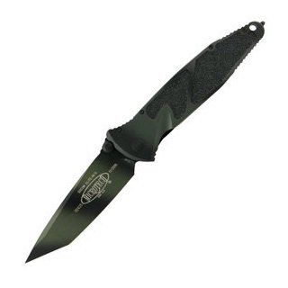 Microtech SOCOM Elite Plain Edge Tanto Chisel Knifewith D2 Blade and Glass Breaker, Camo Green   Tactical Knives